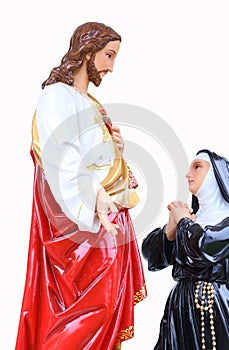 Statue of Jesus Christ and mary. Sacred Heart. Christianity symbol isolated on white background