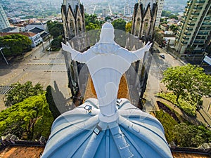 Statue of Jesus Christ on top of the Catholic Church.