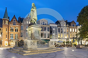 Statue of Johan de Witt at De Plaats and Buitenhof in The Hague during the blue hour