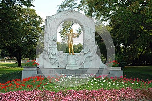 The Statue of Johann Strauss in stadtpark in Vienn photo