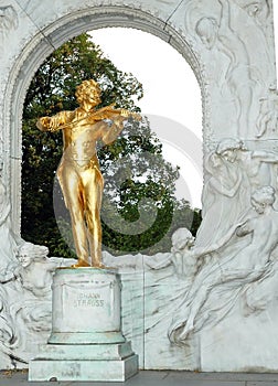 The Statue of Johann Strauss in stadtpark in Vienn photo