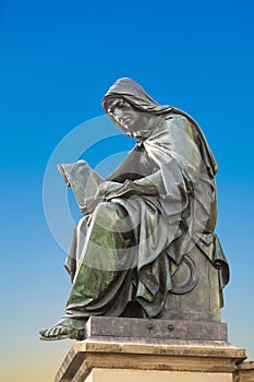 Statue of Johannes Gutenberg, in Frankfurt with the allegory of