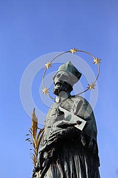 statue of John Nepomucene with halo with five stars