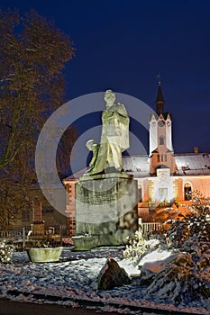 Statue of Jozef Messerschmidt in front of Municipal office on Lubietova