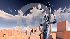 Statue of justice, Crime in city concept, Temida - Themis 3d rendering