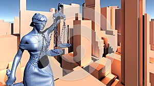 Statue of justice, Crime in city concept, Temida - Themis 3d rendering