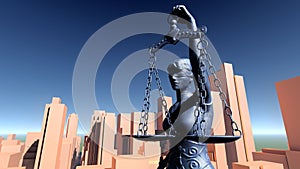 Statue of justice, Crime in city concept, Temida - Themis 3d rendering