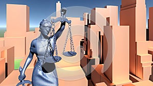 Statue of justice, Crime in city concept, Temida - Themis 3d rendering