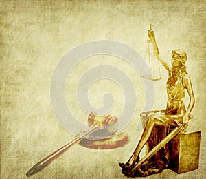 Statue of justice on old paper background