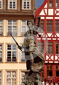 Statue of Justizia at Romer in Frankfurt