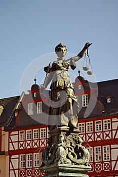 Statue of Justizia at Romer in Frankfurt