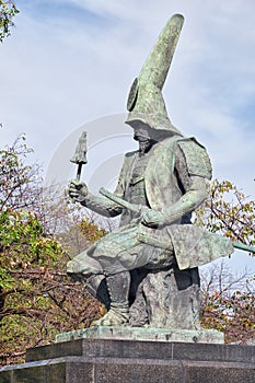 A statue of Kato Kiyomasa, an expert builder of Nagoya castle. Nagoya. Japan