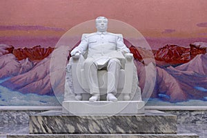 Statue of Kim Il Sung in the Grand People`s Study House in Pyongyang, North Korea