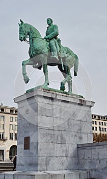 Statue of King Albert I at the Mont des Arts or Kunstberg in Brussels, Belgium