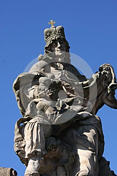 Statue of King Charles IV Karolo Quarto near Charles Bridge in Prague