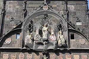 Statue of King Charles IV Karolo Quarto near Charles Bridge in Prague