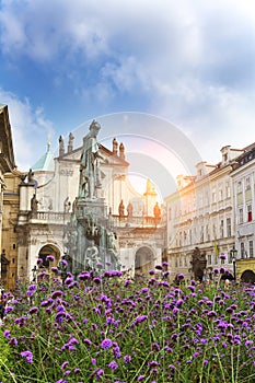 Statue of King Charles IV Karolo Quarto near Charles Bridge in Prague