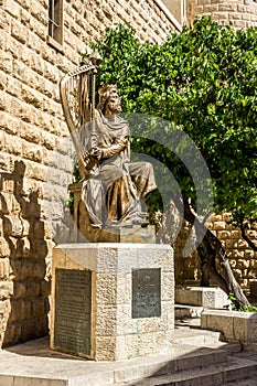 The statue of King David playing the harp in Jerusalem, Israel