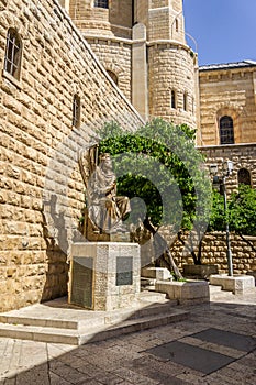 The statue of King David playing the harp in Jerusalem, Israel