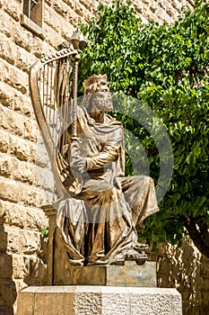 The statue of King David playing the harp in Jerusalem, Israel