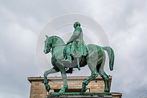 Statue of king du Roi Albert I at sunset on the horse, Brussel, Belgium