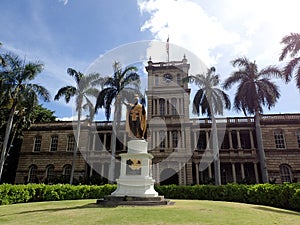 Statue of King Kamehameha in downtown Honolulu