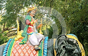 The statue of king Karikala chola on the elephant situated in the The Grand Kallanai.