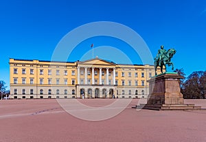 Statue of king Karl Johan in front of the royal palace in Oslo, Norway