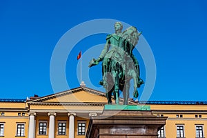 Statue of king Karl Johan in front of the royal palace in Oslo, Norway