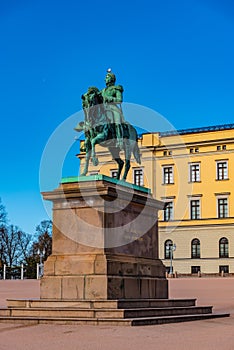 Statue of king Karl Johan in front of the royal palace in Oslo, Norway