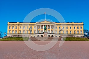 Statue of king Karl Johan in front of the royal palace in Oslo, Norway