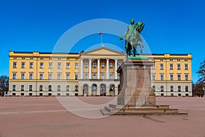 Statue of king Karl Johan in front of the royal palace in Oslo, Norway