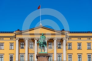 Statue of king Karl Johan in front of the royal palace in Oslo, Norway