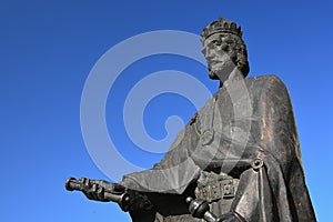 Statue of King Louis I of Hungary with letters of city privileges of Skalica city in his right hand