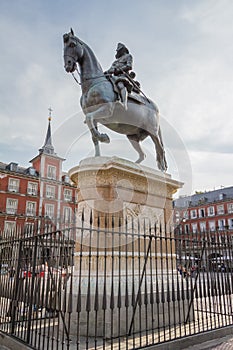 Statue of King Philips III at Plaza Mayor, Madrid photo