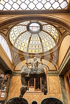 Statue of king Wenceslas riding an upside-down dead horse. The sculpture of David Cerny