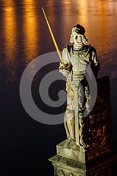 Statue of the knight Bruncvik on Charles bridge, Prague, Czech republic