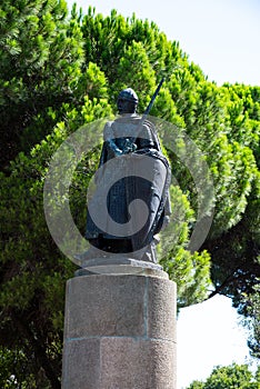 Statue of the knight in the park. Monumet of the knight in Portugal