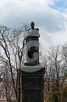 The statue of Knyaz Vorontsov on Sobor Square in Odesa, Ukraine