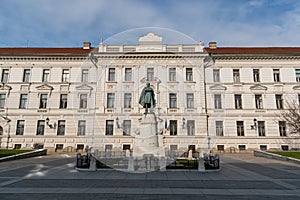 Statue of Kossuth Lajos in front of a district governmental building in Pecs, Hungary Europe