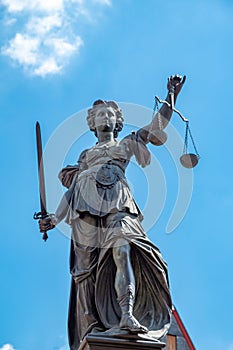 statue of Lady justice in Frankfurt at the Roemer