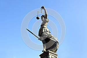 Statue of Lady Justice in front of the Romer in Frankfurt - Germ