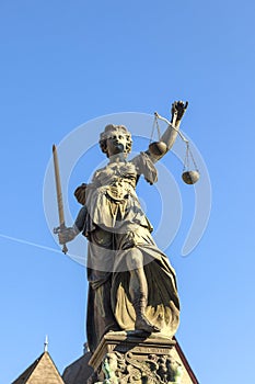 Statue of Lady Justice in front of the Romer in Frankfurt - Germany