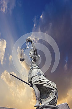 Statue of Lady Justice in front of the Romer in Frankfurt - Germany