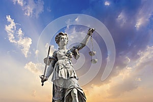 Statue of Lady Justice in front of the Romer in Frankfurt - Germany