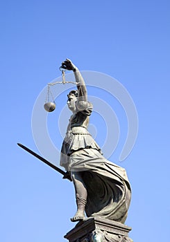 Statue of Lady Justice in front of the Romer in Frankfurt - Germany