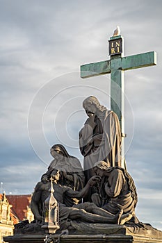 Statue of the Lamentation of Christ Pieta at Charles Bridge - Prague, Czech Republic