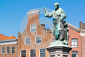 Statue Laurens Coster on market square in Haarlem, Netherlands