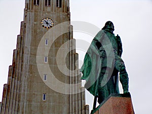 Statue of Leif Eriksson at the HallgrÃ­mskirkja, Reykjavik, Iceland