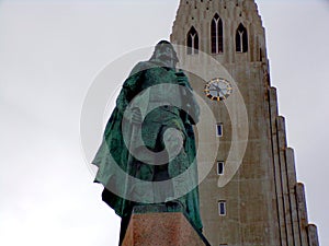 Statue of Leif Eriksson at the HallgrÃ­mskirkja, Reykjavik, Iceland